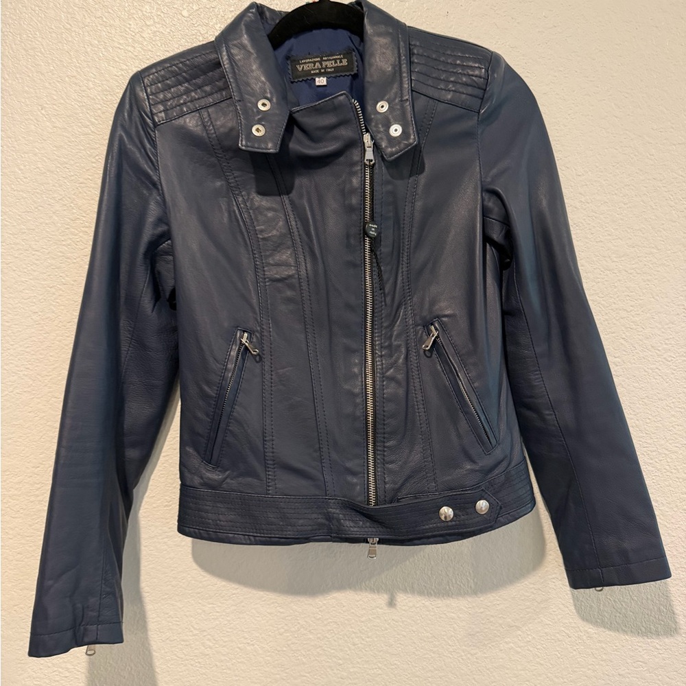 Vera Pelle Women's Navy Leather Jacket